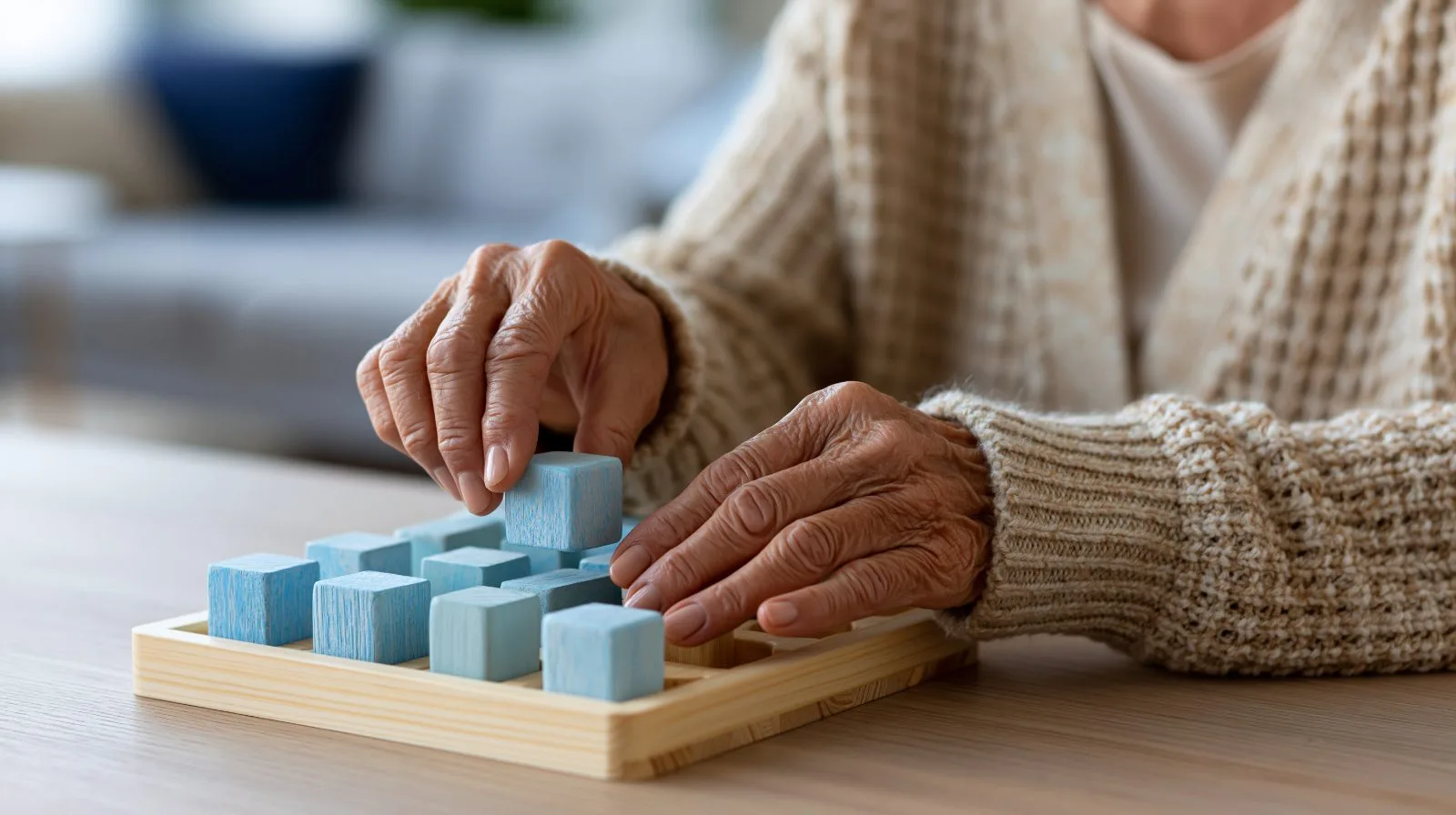 Senior doing a cognitive exercise